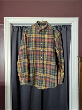 VIYELLA Made In USA Cotton/Wool Plaid Multicolor Brushed Pocket Button-down M